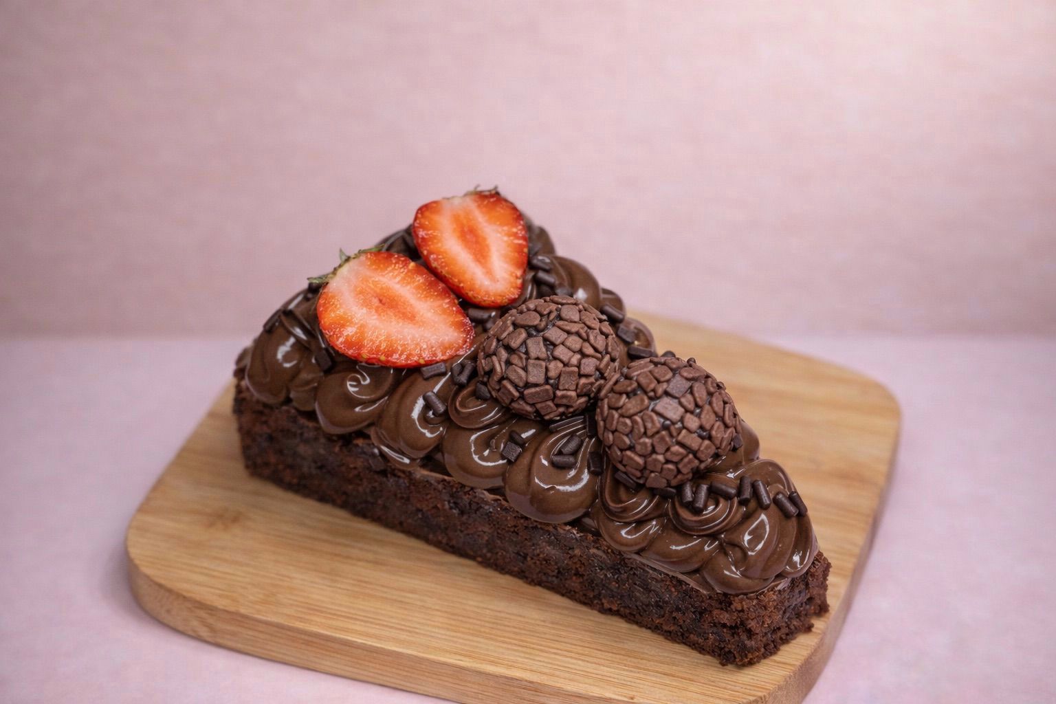Brownie com brigadeiro e morango